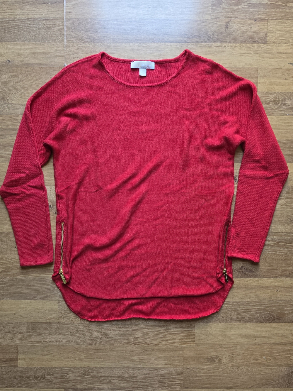 MICHAEL Michael Kors Red Crewneck Zip-Side Knit Pullover